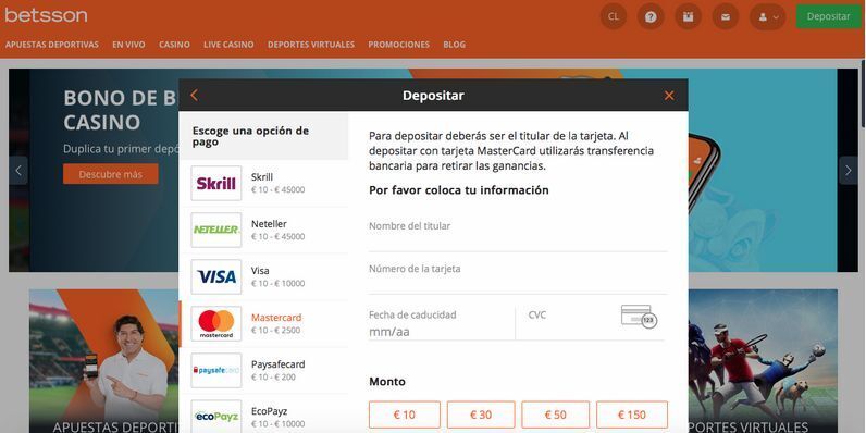 Proceso de depósito con Mastercard