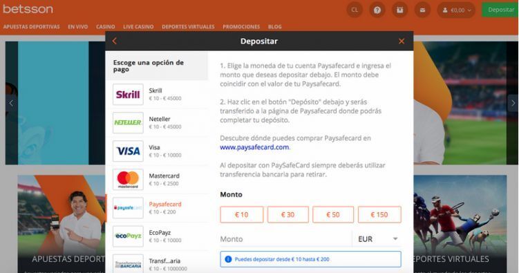 Depositar con Paysafecard